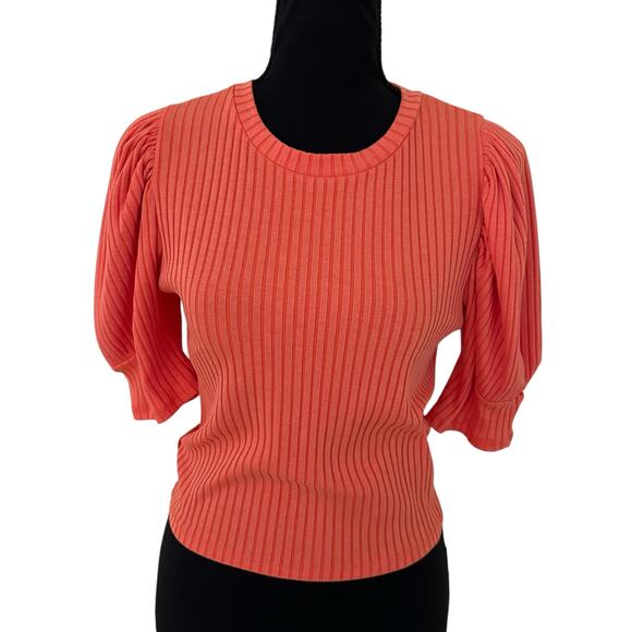 Zara Orange Ribbed Short Sleeves Top Size L - Picture 2 of 7